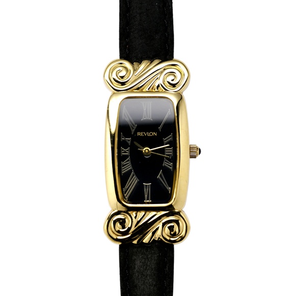 Revlon Vintage 1990s Ladies Tank Watch Scroll Design Gold Plated Ladies Watch main image 8